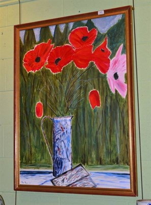 Lot 540 - Peter Bergius (20th/21st century) Still life of poppies in a jug, signed and dated 1991, oil on...