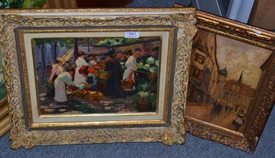 Lot 541 - E* Treoicky ? (early 20th century) Market scene with figures, signed, inscribed and dated verso...