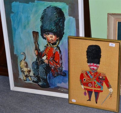 Lot 545 - Oil on board of an infant Guardsman by Barry Leighton-Jones (1932-2011) and framed applique picture