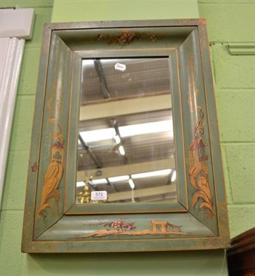 Lot 572 - Chinoiserie green and gilt decorated wall mirror