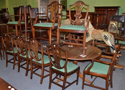 Lot 592 - Dining table and eight chairs (6+2), also two chairs and two carvers similar to above (13)