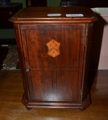 Lot 621 - Miniature mahogany cabinet enclosing three pull our shelves and inlaid with a crest 'Worshipful...