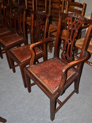 Lot 630 - Six Chippendale style mahogany leather seated chairs (two carvers)