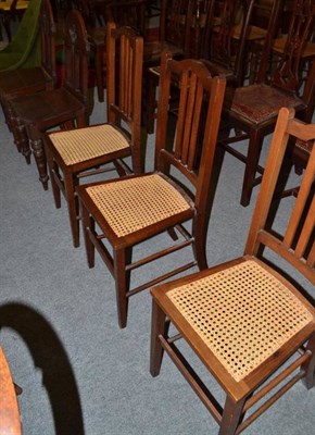 Lot 631 - A pair of Victorian mahogany hall chairs, three cane seated bedroom chairs and a nursing chair