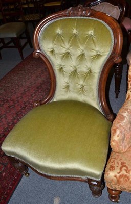 Lot 638 - A Victorian walnut framed button back nursing chair