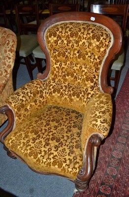 Lot 646 - A Victorian mahogany framed armchair with cut velvet upholstery