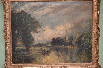 Lot 689 - Thomas Edwin Mostyn ROI, RWA, R.A. (1864-1930)  Stratford Church and the River Avon  Signed, oil on