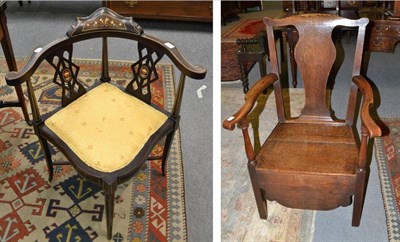 Lot 660 - A 19th century country armchair and Edwardian inlaid corner chair (2)