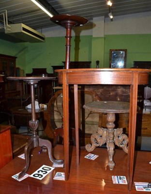 Lot 663 - A mahogany torchere, a small tripod table, Edwardian oval table, triple cake stand and a cut...