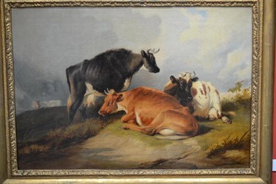 Lot 692 - William Eddowes Turner (fl.1858-1862) Cattle on a hillside Signed and indistinctly dated,...