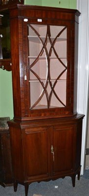 Lot 693 - An Edwardian standing corner cabinet with associated mahogany inlaid glazed cabinet