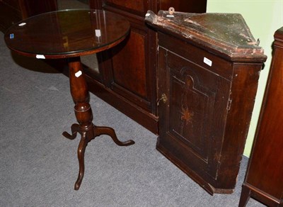 Lot 694 - An 18th century oak corner cupboard with star inlay and key; and a 19th century part yew...