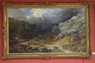 Lot 693 - Edmund John Niemann (1813-1876) Mountainous river landscape with an angler beside a path Signed and