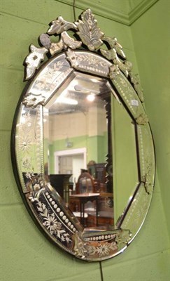 Lot 732 - Oval Venetian type etched glass wall mirror