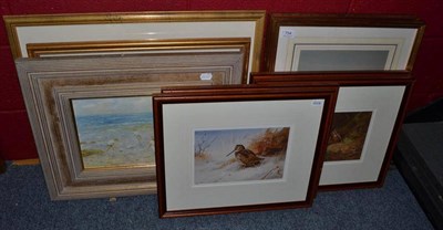 Lot 754 - Oil on canvas of 'A Day by the Sea', a pastel of 'On the Alert', both by John Ross; watercolour...