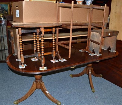 Lot 782 - A mahogany twin pedestal dining table, an oak two tier bookcase, display cabinet, clothes...