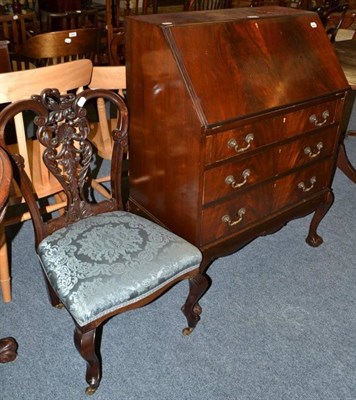 Lot 796 - Reproduction mahogany bureau, three kitchen chairs and a salon chair