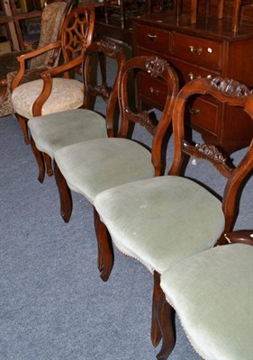 Lot 801 - A reproduction carved chair and a set of six Victorian balloon back dining chairs (a.f.)