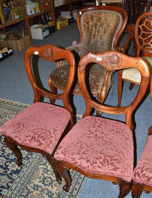 Lot 803 - Victorian upholstered armchair and set of four balloon back chairs