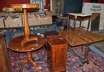 Lot 809 - Sutherland table, rosewood occasional table, pot cupboard, stool, washstand, tripod table (6)