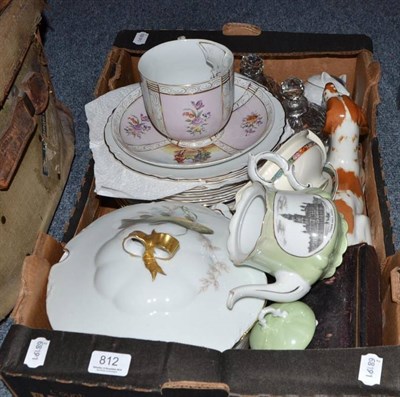 Lot 812 - Assorted Hutchenreuther china fish service, moustache cup, Russian china dog figure, cased set...