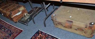 Lot 813 - Small quantity of table linen, Edwardian child's coat, gloves etc, in two trunks together with...