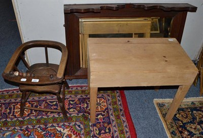 Lot 842 - A baby chair, a Victorian pine bidet with creamware liner, a walnut over mantel mirror