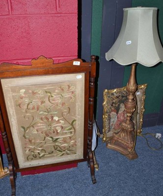 Lot 876 - A 17th century style alter candlestick converted to a lamp, a gilt framed tapestry, a...