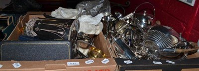 Lot 911 - A collection of silver plate including assorted trays, wine glasses, tea service, partial sets...