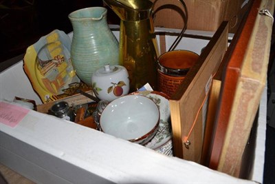 Lot 919 - Assorted items including eggshell china, various pottery, brass jug, framed pictures etc