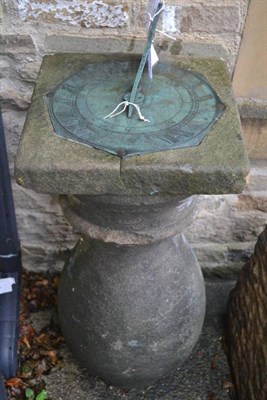 Lot 947 - Large 19th century carved stone sundial, 157cm high (a.f.)