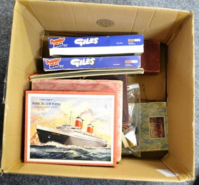 Lot 901A - Box of jigsaws, cigar bands, needle tins etc