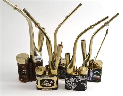 Lot 3 - Collection of five various opium pipes including four cloisonne decorated examples