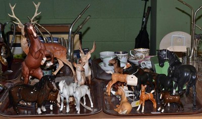 Lot 4 - Two trays of Beswick horses, foals and deer, including ";Black Beauty";, Model No. 2466,...