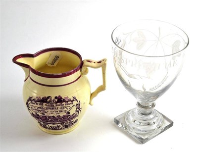 Lot 13 - Early 19th century 'God Speed' rummer and an early 19th century creamware 'Farmers' interest jug