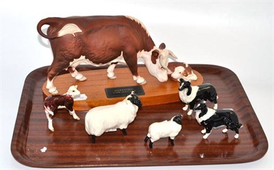 Lot 24 - Beswick Connoisseur Hereford cow and calf group and five other Beswick pottery figures (6)