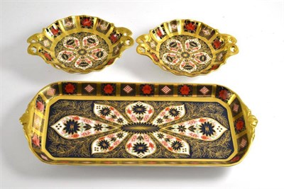 Lot 25 - Royal Crown Derby rectangular sandwich tray and a pair of Duchess trays No 2, pattern no 1128...