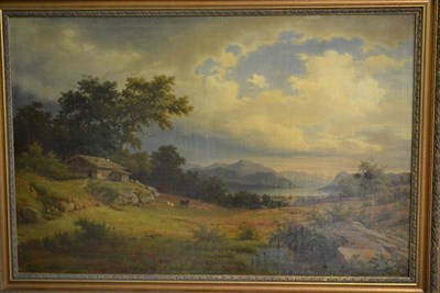 Lot 721 - Continental School (19th century) An open Alpine landscape  Oil on canvas, 66cm by 97.5cm