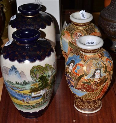 Lot 46 - A pair of Japanese Satsuma vases and another pair decorated with figures (4)