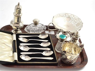 Lot 54 - Small group of silver including scent bottles, cased spoons, sugar casters, etc
