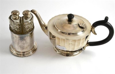 Lot 56 - Silver teapot, Birmingham and a silver holder with two fitted bottles (missing a bottle)
