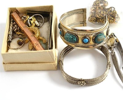 Lot 60 - Assorted items of jewellery, cocktail watch, silver penknife, gold-cased pencil etc