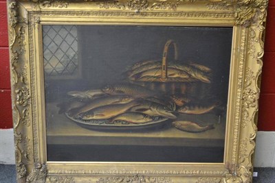 Lot 726 - Henry Leonidas Rolfe (fl.1847-1881)  A still life of fish on a plate and in a basket beside a...