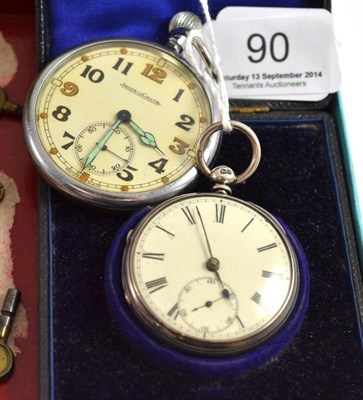 Lot 90 - A military Jaeger LeCoultre pocket watch and a silver pocket watch (2)