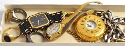 Lot 101 - A curb link bracelet with clasp stamped '925', a Seiko wristwatch, 9ct gold ring, etc