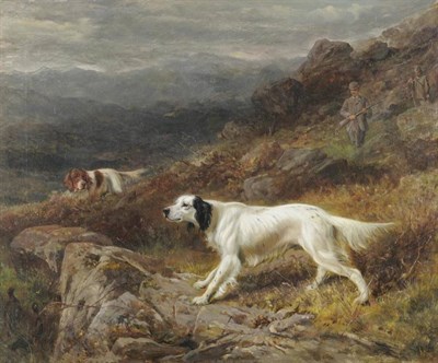 Lot 729 - George Earl (1824-1908) Gundogs and sportsmen shooting upon a moor, mountains in the distance...