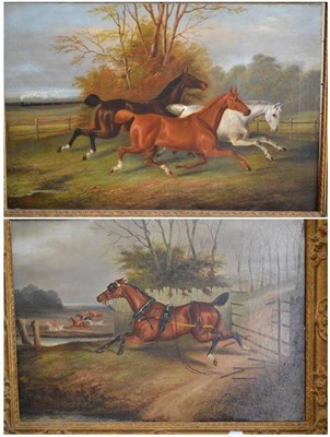 Lot 732 - Albert Clarke (19th century) Horses galloping in a paddock The run-away horse One signed, oils...