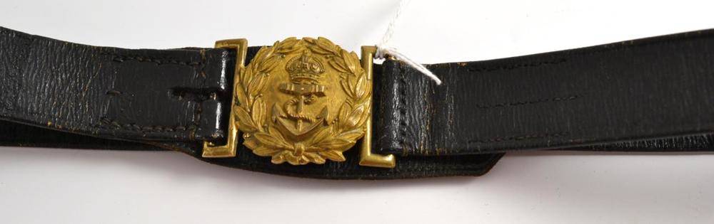 Lot 137 - An Edwardian Royal Navy Officers leather waist belt with brass locket clasp