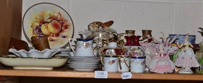 Lot 139 - A shelf of decorative ceramics including a Noritake cream and gilt coffee service, five various...