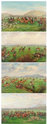 Lot 735 - Major Godfrey Douglas Giles (1857-1941) Mr Tiarks' Harriers 1914: "Moving Off from Loxton Bow,...